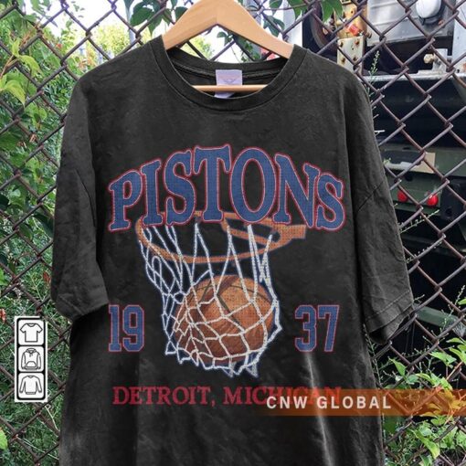 Detroit Basketball Vintage Shirt, Pistons 90s Basketball Graphic Tee Sweatshirt