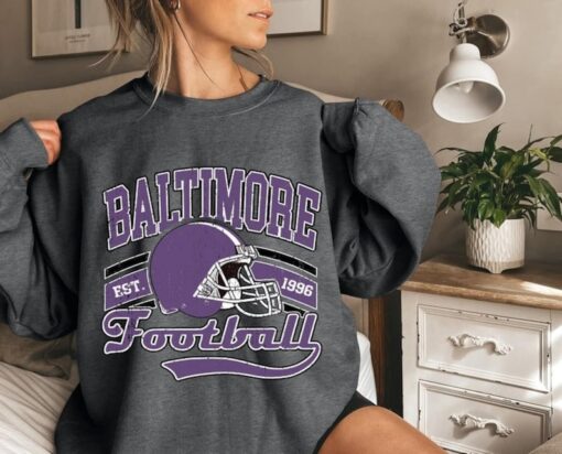 Baltimore Football Crewneck Sweatshirt, Trendy Vintage Style Football Shirt for Game Day, Baltimore Ravens Gifts