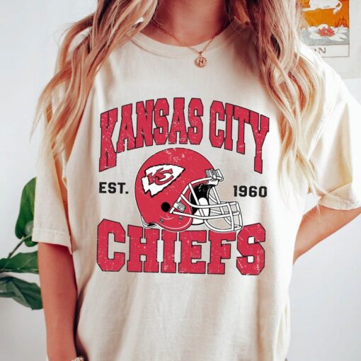 Vintage Kansas City Football Shirt, Chiefs Shirt, KC over heart, Let's Go Chiefs Tee, Super Bowl, Kansas City Chiefs