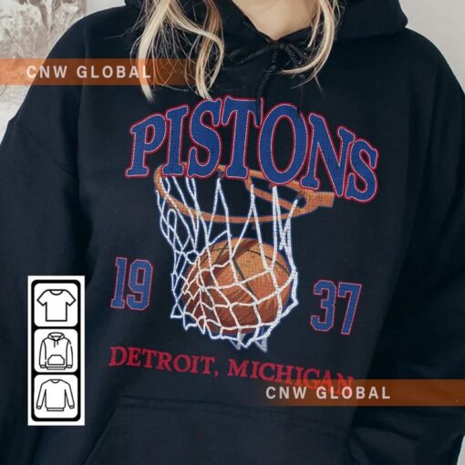 Detroit Basketball Vintage Shirt, Pistons 90s Basketball Graphic Tee Sweatshirt