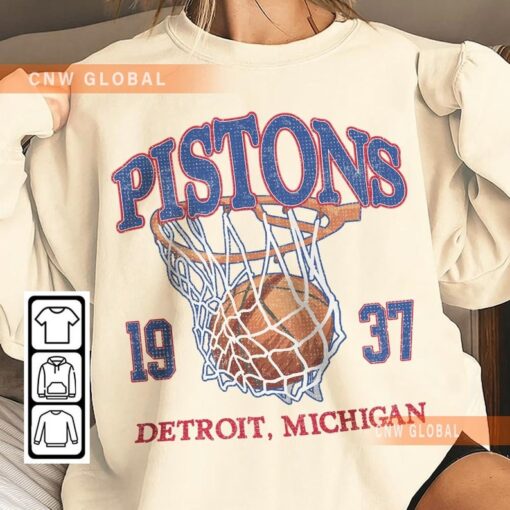 Detroit Basketball Vintage Shirt, Pistons 90s Basketball Graphic Tee Sweatshirt