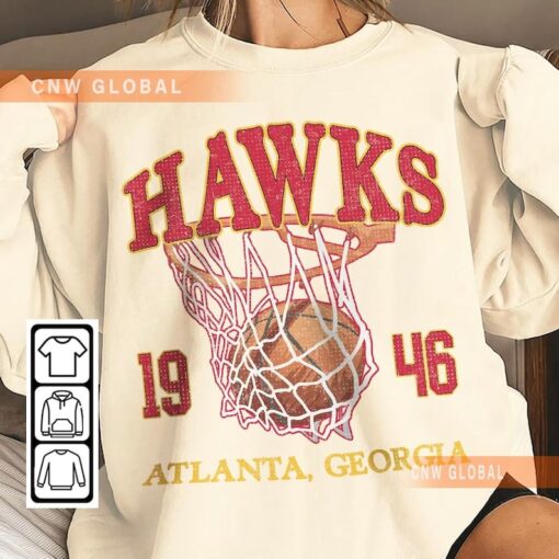 Atlanta Basketball Vintage Shirt, Hawks 90s Basketball Graphic Tee Sweatshirt