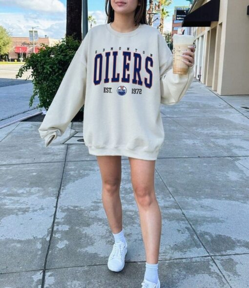 Hockey Fan Gifts; Vintage Style Edmonton Sweatshirt, College Sweatshirt, Edmonton Crewneck, Hockey Sweatshirt