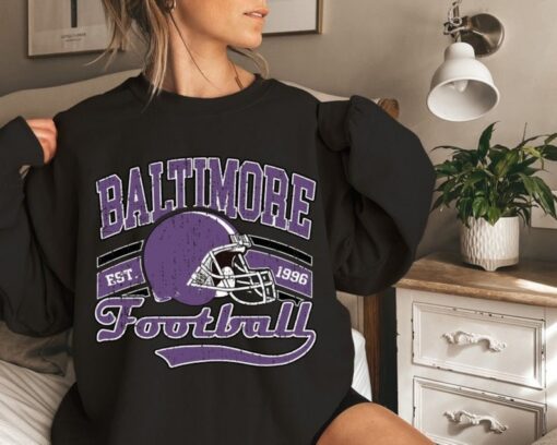 Baltimore Football Crewneck Sweatshirt, Trendy Vintage Style Football Shirt for Game Day, Baltimore Ravens Gifts