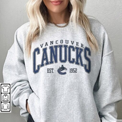 Vancouver Canucks Shirt, Merch Vintage 90s Sweatshirt Hockey Retro Unisex Crewneck Gift For Fan College