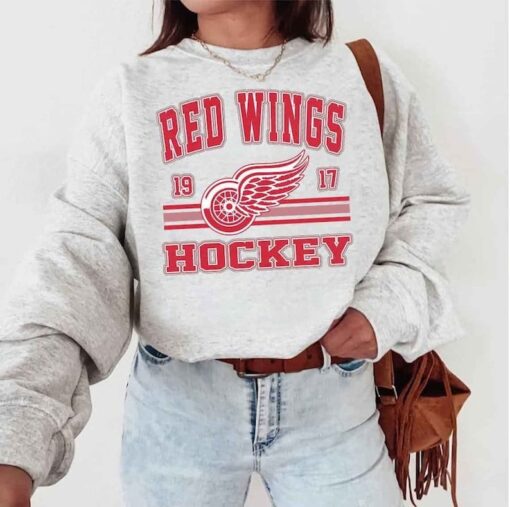 Vintage 90s Detroit Red Wings Sweatshirt Shirt, Red Wings Hockey Crewneck Sweatshirt