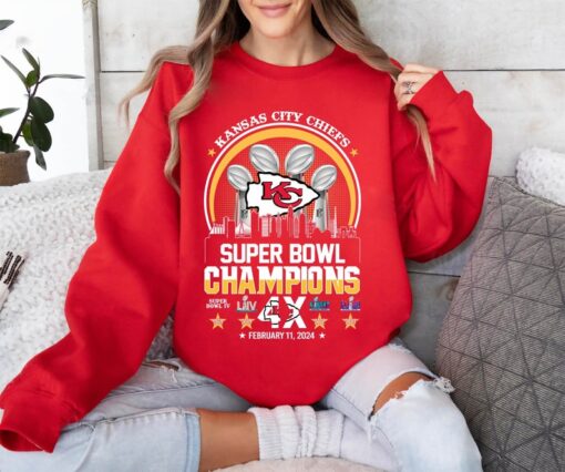 Kansas City Football Champions 4x February 11 2024 Shirt, Chiefs KC Football Shirt, KC Chiefs Football Shirt