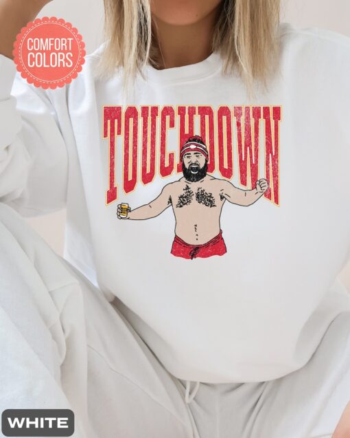 Funny Jason Kelce Shirtless Touchdown Shirt, Vintage KC Football Fan Gift, Jason Shirt Off Meme, Football Fan Funny Gift