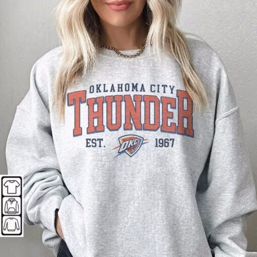 Retro Oklahoma City Thunder Shirt, Crewneck Thunder Sweatshirt, Hoodie Retro For Women And Men Basketball