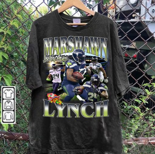 Vintage 90s Graphic Style Marshawn Lynch T-Shirt - Marshawn Lynch Hoodie - Retro American Football Tee For Man and Woman