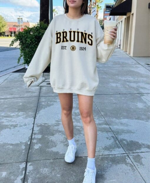 Vintage Boston Bruins Crewneck College Sweatshirts, Hockey Fan Gifts, Boston Bruins Sweatshirts