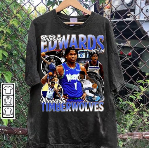 Vintage 90s Graphic Style Anthony Edwards T-Shirt - Anthony Edwards Shirt - Retro American Basketball Tee For Man and