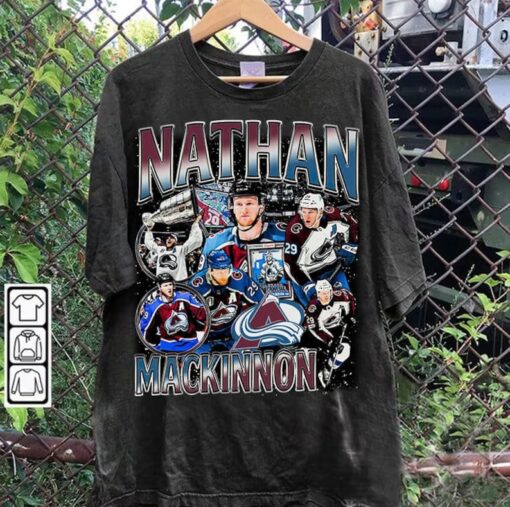 Vintage 90s Graphic Style Nathan MacKinnon T-Shirt - Nathan MacKinnon Shirt - Retro American Ice Hockey Tee For Man and