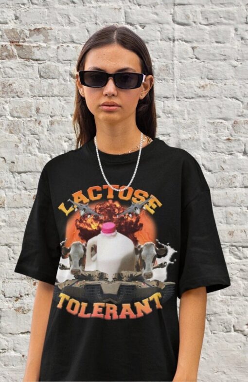 Retro Lactose Tolerant T-Shirt, Milk 90s Funny Shirt, Gift For Friends, Trend Cringy Shirts