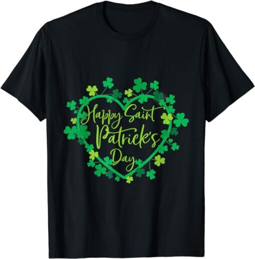 Cute Lucky Heart Shamrock Happy St Patricks Day Family Heart T-Shirt