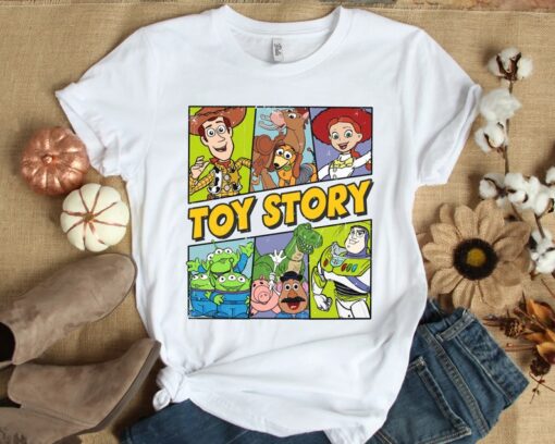 Retro Disney Pixar Toy Story Characters Buzz Woody Aliens T-shirt