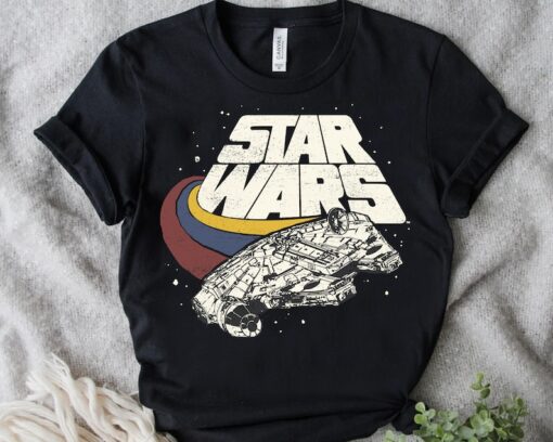 Retro Disney Star Wars Millennium Falcon Ship Three Stripes Shirt