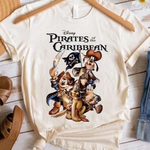 Funny Disney Mickey Mouse & Friends Pirates Of The Caribbean Retro Shi