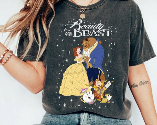 Retro Disney Beauty And The Beast Classic Title Logo Portrait Shirt