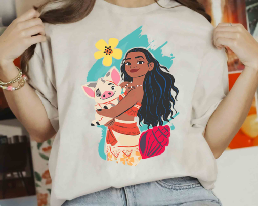 Disney Princess Cute Moana And Pua Pig Portrait Shirt