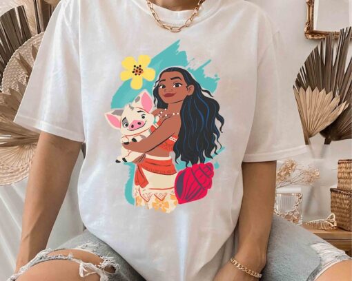 Disney Princess Cute Moana And Pua Pig Portrait Shirt