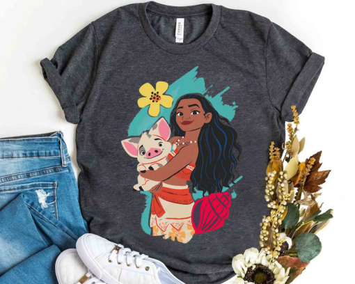 Disney Princess Cute Moana And Pua Pig Portrait Shirt