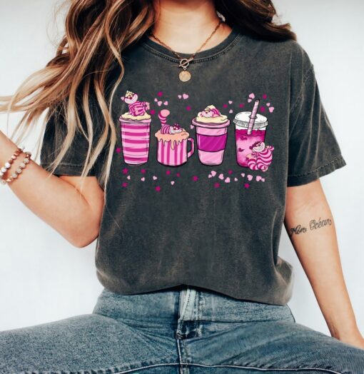 Cute Cheshire Cat Coffee Drink Cups Shirt, Alice in Wonderland Shirt