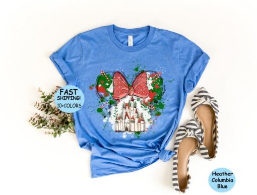 Christmas Minnie Watercolor Castle Shirt, Disney Christmas gift