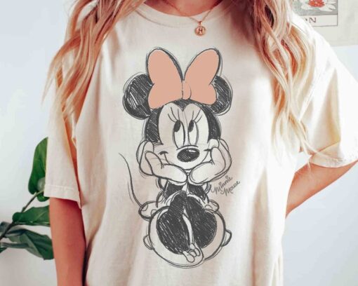 Disney Minnie Mouse Classic Sketch Cute Vintage Portrait T-Shirt