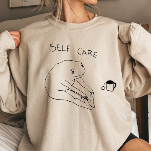 Funny Frog Self Care Sweatshirt Funny Frog Self Care Retro Hoodie