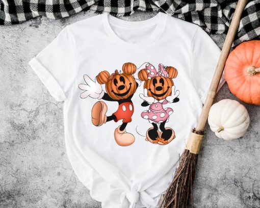 Mickey and Minnie Halloween Couple Tee, Mickey Pumpkin Shirt