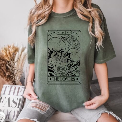 Comfort Colors® The Lovers Tarot Card Shirt, Rose Skeleton Shirt