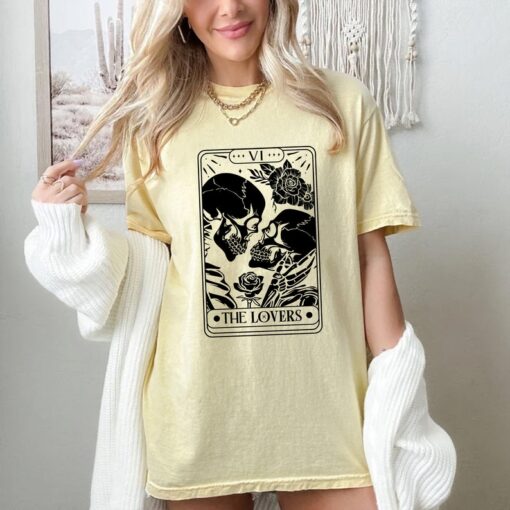 Comfort Colors® The Lovers Tarot Card Shirt, Rose Skeleton Shirt