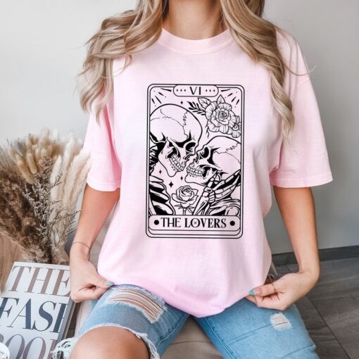 Comfort Colors® The Lovers Tarot Card Shirt, Rose Skeleton Shirt