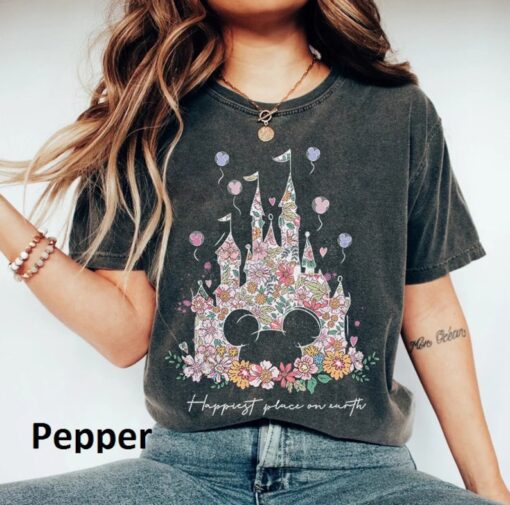 Happiest Place on Earth Shirt, Disney Castle Floral Shirt