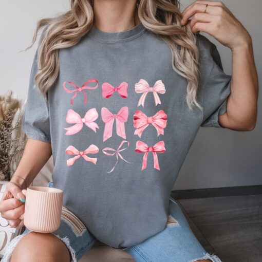 Comfort Colors® Bow T Shirt, Pink Bow Shirt, Cute Ribbon Shirt