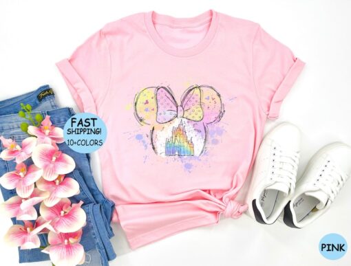 Disney Watercolor Castle Shirt, Disney Minnie Ears Castle Sweatshirt