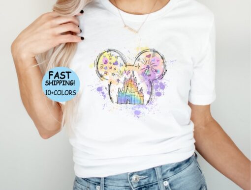 Disney Watercolor Castle Shirt, Disney Mickey Ears Castle Sweatshirt