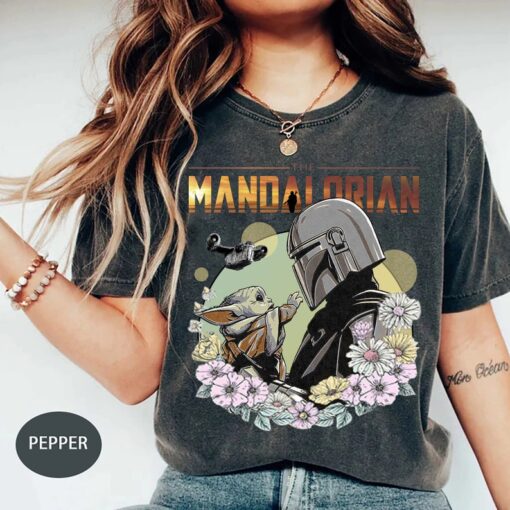 Comfort Color The Mandalorian Floral Shirt, Mandalorian Grogu Shirt