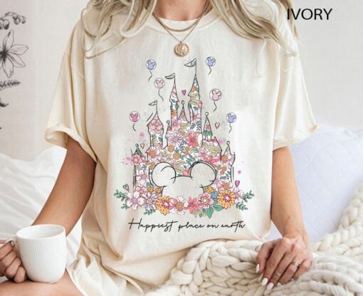 Happiest Place on Earth Shirt, Disney Castle Floral Shirt