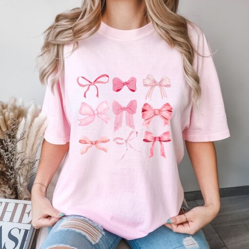 Comfort Colors® Bow T Shirt, Pink Bow Shirt, Cute Ribbon Shirt