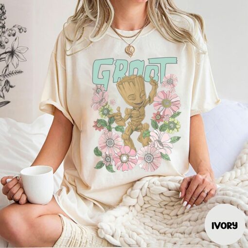 Comfort Color Retro Groot Floral Shirt, Guardians Of The Galaxy Shirt