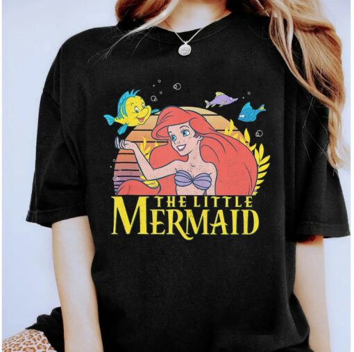 Disney The Little Mermaid Ariel And Flounder Sunset Portrait Shirt