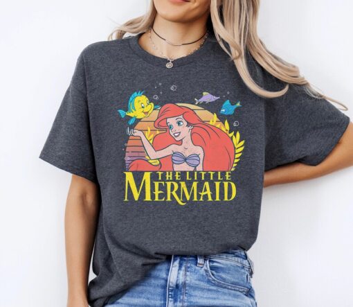 Disney The Little Mermaid Ariel And Flounder Sunset Portrait Shirt