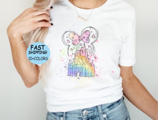 Disney watercolor Castle Minnie Shirt, Disney Castle Hoodie