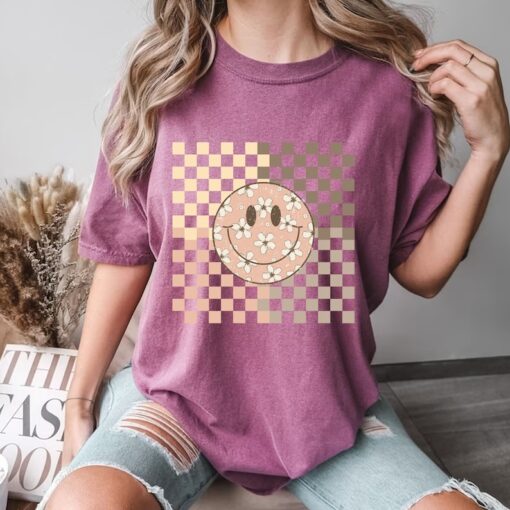 Comfort Colors® Checkered Face Shirt, Checkered Floral Face Shirt