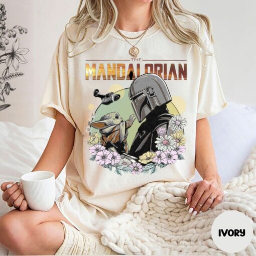 Comfort Color The Mandalorian Floral Shirt, Mandalorian Grogu Shirt