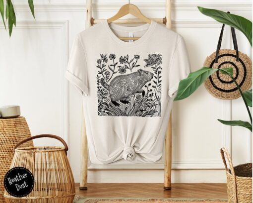 Vintage Folklore Capybara Shirt, Linocut TShirt