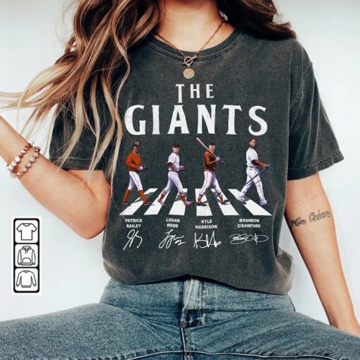 Giants Walking Abbey Road Signatures Baseball Shirt, Brandon Crawford