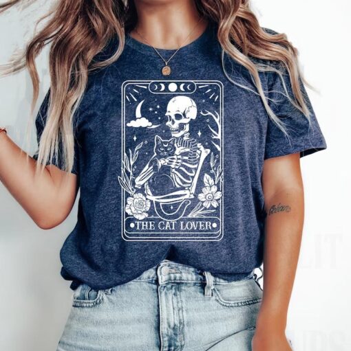 The Cat Lover Tarot Shirt | Tarot Card Shirt | Skeleton And Cat Shirt